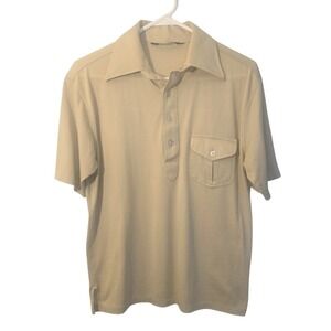 Vintage Robert Bruce Tan Cotton Knit Polo Shirt Mens Medium 70s‎ Short Sleeve